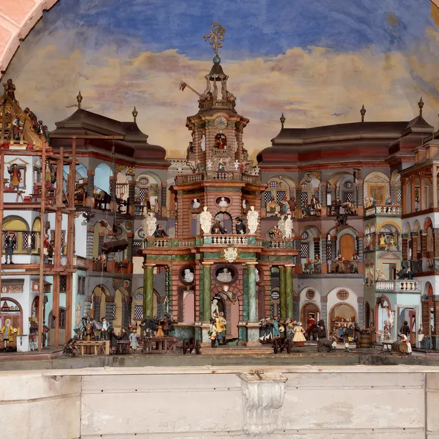 The water-driven mechanical theatre at Hellbrunn with its miniature town of moving figures