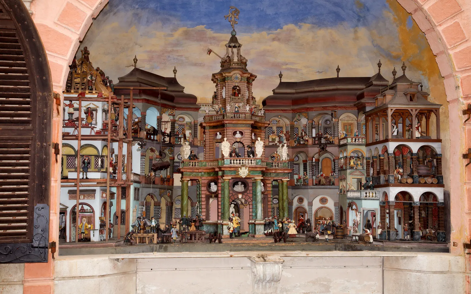 The water-driven mechanical theatre at Hellbrunn with its miniature town of moving figures