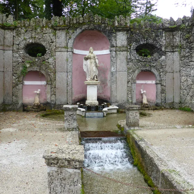 The pink-niched Roman Theatre grotto at Hellbrunn