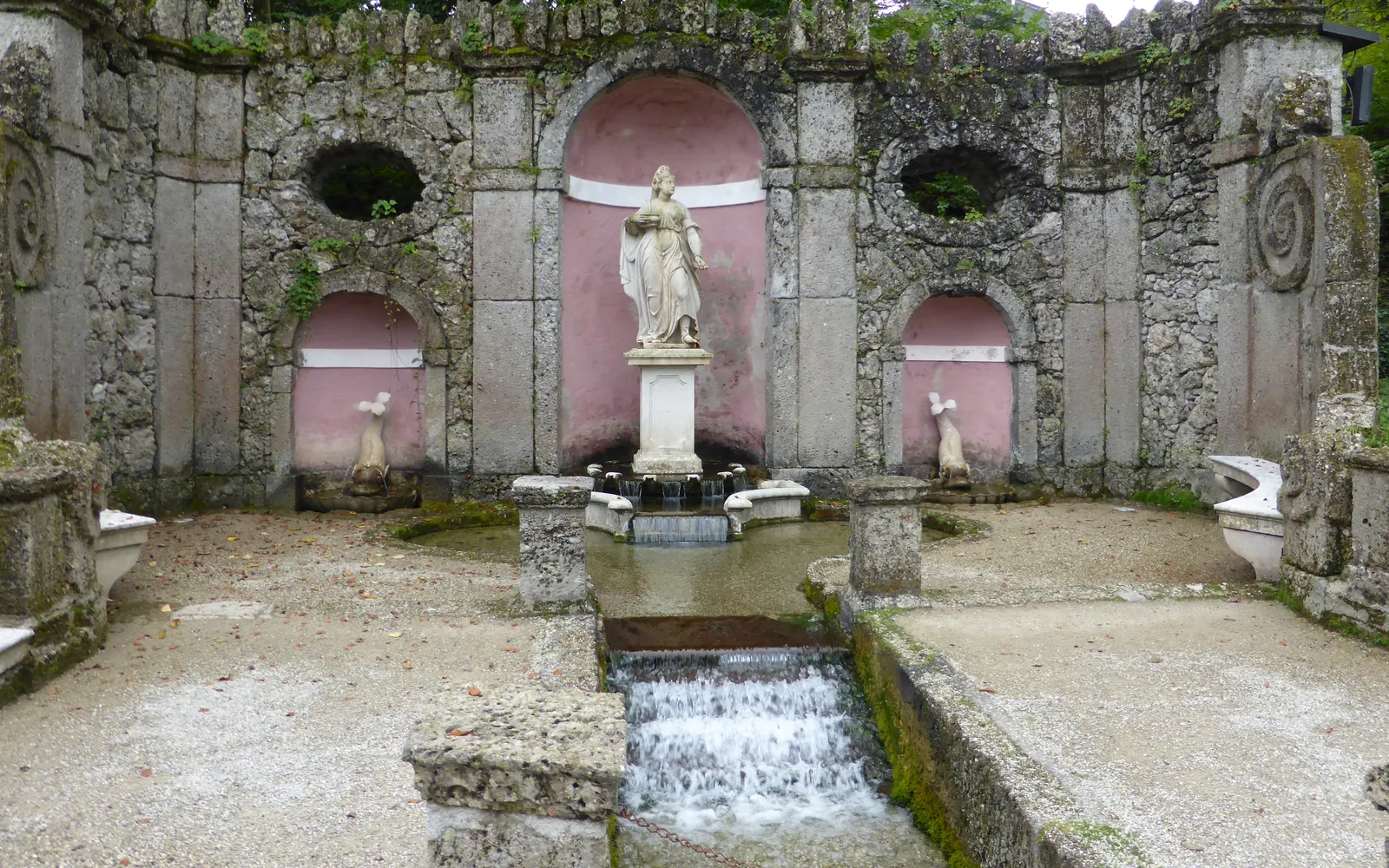 The pink-niched Roman Theatre grotto at Hellbrunn